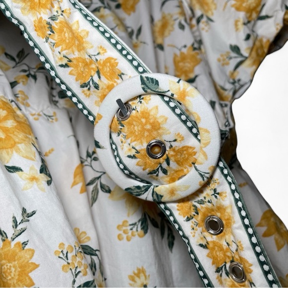 Joie Tiered Puff Sleeve Floral Yellow and White Dress with Belt 8 - Picture 5 of 14